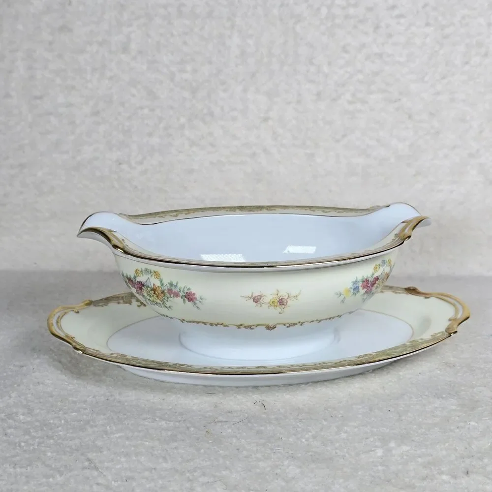 Vintage Noritake Leona Gravy Boat With Attached Underplate